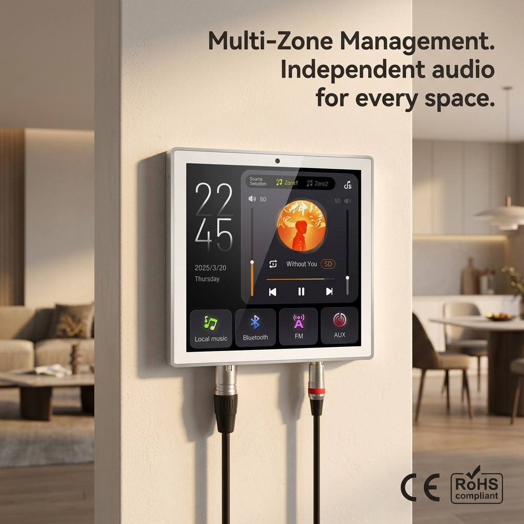 Tianlai 86X Two Zone Smart Home Background Music System Audio Control Panel LCD Touch Screen for Villa · image 5
