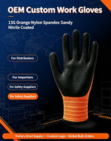 Sarung Tangan Kerja Safety Lapisan Nitril Sandy Nylon Spandex Oranye 13G Grosir Produsen untuk Penggunaan Profesional