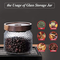 Pot de conservation en verre borosilicate avec couvercle hermétique en bois, capacité 400-1000 ml, en verre martelé, pour grains de café, thé, sucre