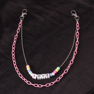 โซ่คล้องกางเกงอะคริลิคสีชมพูสไตล์ฮาราจูกุแบบสองชั้น พร้อมจี้ตัวอักษรและลูกเต๋า สำหรับใส่ทุกวัน แฟชั่นเครื่องประดับ - Product Image 3