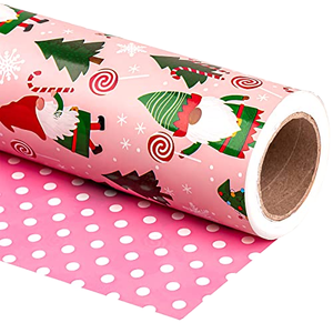 Custom Pink Christmas Gift <b>Wrap</b> <b>Paper</b> <b>Roll</b> with Santa and Tree Pattern Double Side Coated Craft <b>Paper</b> for Festivals - Product Image 1