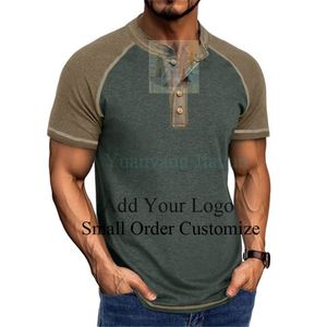 Camisetas Personalizadas de Manga Corta con Botones y Cuello Redondo para Hombre, Camisetas Vintage de Estilo Urbano Extra Grandes Personalizables para Hombre - Product Image 1