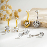 Anneaux de nombril Maina à double pierre avec filetage interne, en forme de cœur et de zircon rond, style barbell, bijoux de piercing pour nombrils