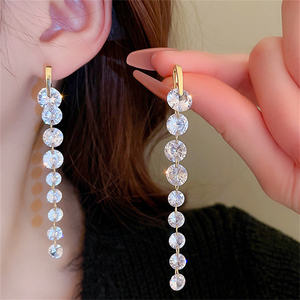 <span class=keywords><strong>Xina</strong></span>-pendientes largos simples con borlas para mujer, aretes geométricos de cristal de circonita negra, joyería con estilo - Product Image 2