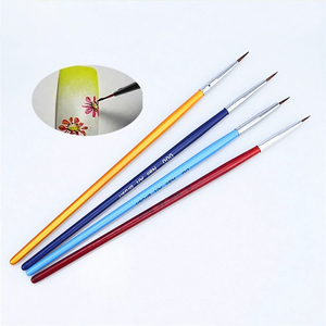 Pinceau à manche en bois pour nail art, avec virole sertie, 4 couleurs, en nylon, pour gel UV, stylo de peinture pour dessin floral - Product Image 1