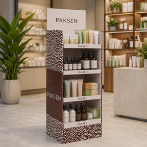 Étagère de présentation multicouche en carton ondulé pour produits capillaires et de soin du visage, graphismes personnalisés, installation facile pour les grands supermarchés - Product Image 2