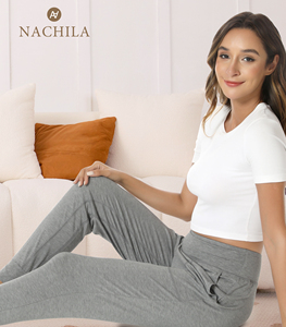 Liquidation de stock : Ensemble de survêtement décontracté pour femme (pantalon et t-shirt à col rond de couleur unie) – Vente en gros, stock disponible - Product Image 1