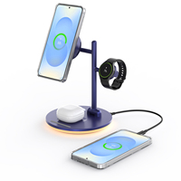 Chargeur magnétique sans fil 3-en-1 .2 25W avec charge rapide, veilleuse et support de téléphone pliable pour bureau