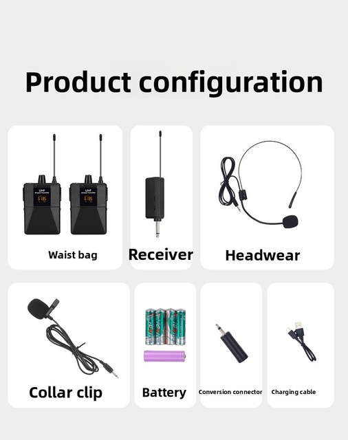 UHF Wireless Headset Microphone LR-E66 Model Little Bee Teacher's PA System One Transmitter Two Receivers Cardioid