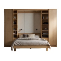 Lit Murphy pliable sur mesure pleine taille avec armoire et tiroirs, design moderne, gain de place, lit mural modulaire en bois avec panneaux en contreplaqué
