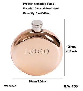 Flacons de whisky pour femmes Alcool Portable en acier inoxydable 304 Camping <span class=keywords><strong>Rhum</strong></span> Wine Pot 5oz Rose Gold Round Custom Hip Flask - Product Image 2
