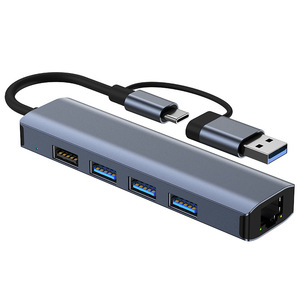 TYPE-C Đa Cổng USB-A Hub 5 Trong 2 USB 3.0 Sang USB + 1000Mpbs Bộ Chia Di Động Siêu Mỏng Ethenet Trạm Nối Máy Tính Xách Tay - Product Image 1