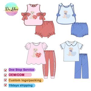 Hot Sale Custom <strong>Patriotic</strong> Children Clothes Girls Sets Stars Embroidery Applique <strong>Shorts</strong> Bow Ruffle Baby Girl Romper - Product Image 3