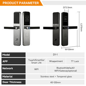 Cerradura Inteligente UIELOCK D1-1 Semiautomática con App Tuya, Lector de Tarjetas, Huella Dactilar, Contraseña Remota, para Puerta de Madera, de Acero Inoxidable - Product Image 2