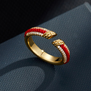 New Year Lucky Red <b>String</b> Open Ring <b>Gold</b> Plated Micro Pave Adjustable Index Finger Women's Fashion Jewelry - Product Image 4