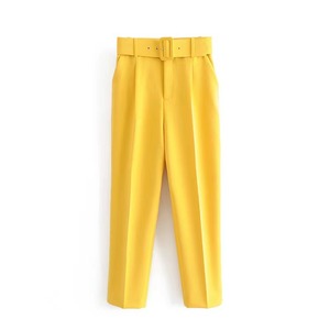 Fabricante de Ropa para Mujer, Venta al por Mayor, Pantalones Ajustados de Color Sólido para Mujer con Cinturón, Pantalones Elegantes Retro para Oficina - Product Image 2