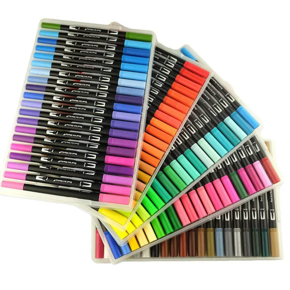 Non-toxic Fashionable 12 Coloring, Books Dual Tip Watercolor Brush Art Marker Pens Set For Art/