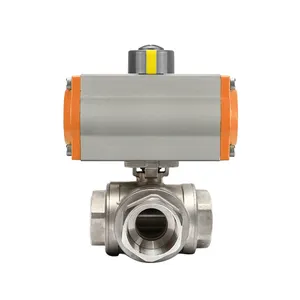 SONGO DN20 3/4 "3000 PSI Tekanan Tinggi Stainless Steel 304 Jenis Benang 3 Way Ball Valve dengan Aktuator Pneumatik