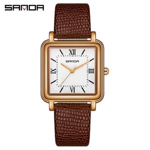 Sanda 1103 Luxury Casual Square Simple Leather <b>Women</b> <b>Watches</b> Waterproof Sport Quartz Wristwatch Mesh Steel Fashion Style Clock - Product Image 6