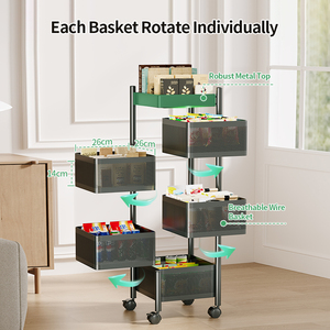 Étagère de rangement de cuisine sans assemblage, étagères de rangement en métal <span class=keywords><strong>sur</strong></span> roulettes, chariot de rangement rotatif avec panier - Product Image 4