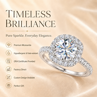 Bague de fiançailles et de mariage JINSEO en argent S925 plaqué platine avec moissanite taille coussin et halo, personnalisable avec logo
