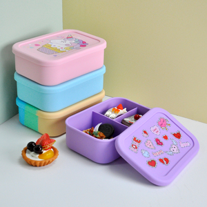 2025新しい漏れ防止シリコーンランチボックス3コンパートメントBPAフリー食品保存容器子供用サラダ弁当箱 - Product Image 2