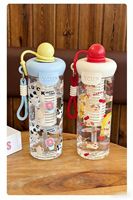 Nouvelle Bouteille d'Eau Flottante en Plastique Style Esthétique Grande Capacité Tasse Portable d'Été avec Paille Motif Dessin Animé Mignon pour Filles