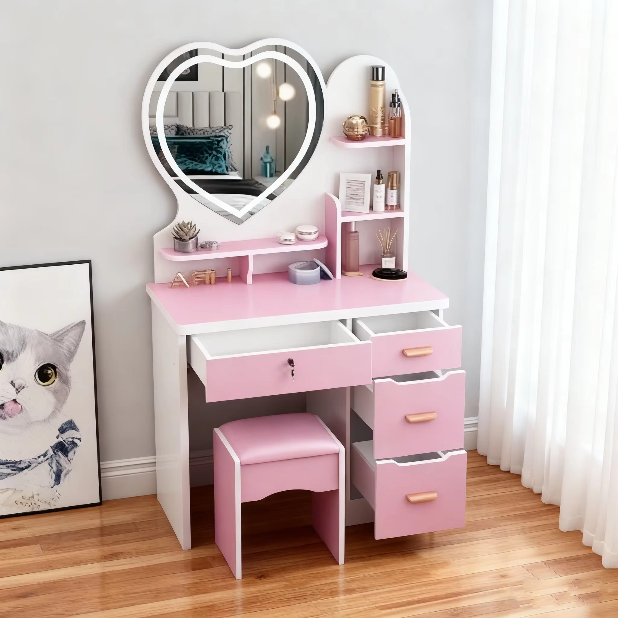 Pink Heart  Lighted Right Cabinet
