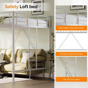 <span class=keywords><strong>Letto</strong></span> a <span class=keywords><strong>Soppalco</strong></span> con Scale Piatte per Bambini e Adulti, <span class=keywords><strong>Letto</strong></span> <span class=keywords><strong>Singolo</strong></span> Salvaspazio in Metallo, Non Richiede Box Spring, Grigio - Product Image 5