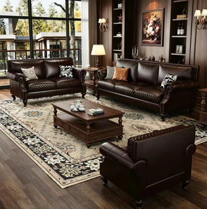 Collection de canapés Chesterfield capitonnés <span class=keywords><strong>vintage</strong></span> brun foncé 3 places + causeuse + <span class=keywords><strong>fauteuil</strong></span> |   Ensemble de salon de club avec fauteuils à accoudoirs et clous décoratifs - Product Image 2
