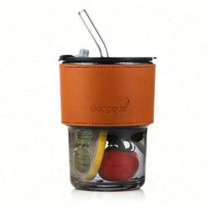 Taza Infantil Personalizada con Diseño de Dibujos Animados, 400 ml, Vidrio Grueso Ecológico, Reutilizable, con Tapa y Pajita, Estilo Nórdico Moderno, para Café, Té y Agua - Product Image 5