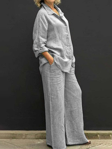 Fashion Women <strong>Clothes</strong> Ladies Street Wear Button Long Sleeve Shirt Long <strong>Pant</strong> 2 Piece Set Cotton All Matching Casual Suits - Product Image 3