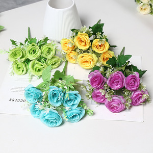 Fleurs artificielles en soie Lichao, roses rouges, roses, vertes, bleues, décorations de mariage, décorations pour la maison, accessoires de photographie en extérieur - Product Image 5