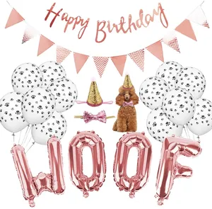 让爪子狗WOOF字母气球爪子印花气球宠物帽子生日快乐横幅狗生日派对装饰