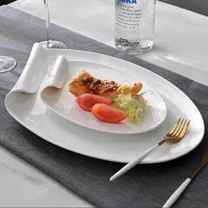 P & T Royal Ware Witte Ovale Keramische Porselein Vouw Rand Diner Plaat