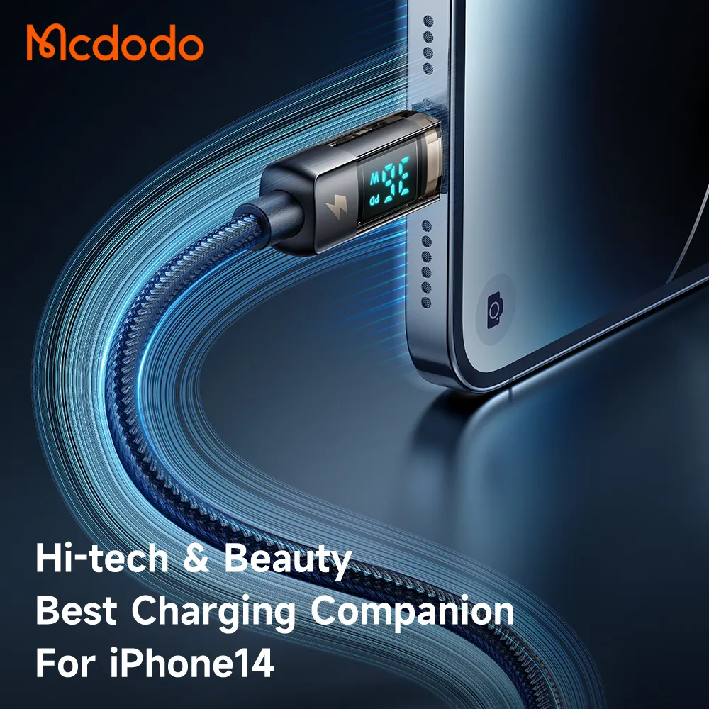 Mcdodo Smart Digital Display Usb C Phone Cable Pd Auto Power Off Fast Charging IOS Charger Cable For Mobiles For Iphone