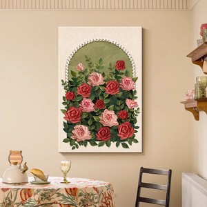 Peinture à l'huile peinte à la main, toile d'art floral vintage avec roses, décoration murale pour salon, fond de canapé, style minimaliste moderne - Product Image 3