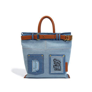 2025 nuevo bolso de mezclilla azul claro cuero marrón costura Retro bolsillo decorado bolso de mujer - Product Image 2