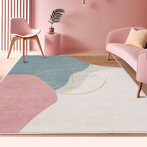 Tapis rectangulaire abstrait nordique en imitation cachemire, antidérapant, pour salon et chambre, design rose, gris, or, décoration intérieure - Product Image 1