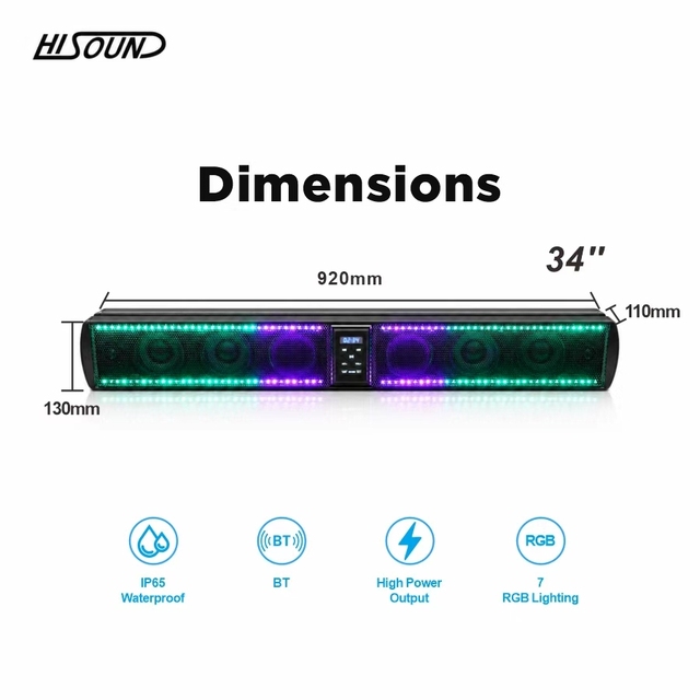 Premium 34" UTV BT Soundbar IP65 Waterproof Loud Deep Bass Speakers for ATV UTV SxS Golf Cart 12V Offroad Stereo System