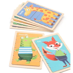 Kinder Tier 3D Holz Puzzle Spielzeug Doppelseitige Streifen Puzzle erzählt Geschichte Stapeln Puzzle Lernspiel zeug für Kinder 22,5*14,5 cm