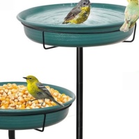 Bain d'oiseaux et mangeoire sur pied en métal, style vintage, en fer, pour jardin, décoration extérieure et alimentation des oiseaux