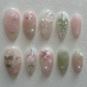 Estilo <span class=keywords><strong>chino</strong></span> 3D lindo diseño de flores Premium <span class=keywords><strong>uñas</strong></span> <span class=keywords><strong>postizas</strong></span> medianas almendra acrílico puntas de <span class=keywords><strong>uñas</strong></span> Prensa en <span class=keywords><strong>uñas</strong></span> al por mayor - Product Image 1