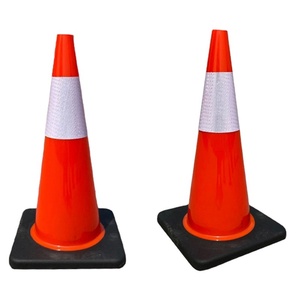 Cône de signalisation routière 100 % HDPE recyclé, orange, en caoutchouc, pliable, avec feux de sécurité haute visibilité pour la sécurité routière, en plastique PVC - Product Image 4