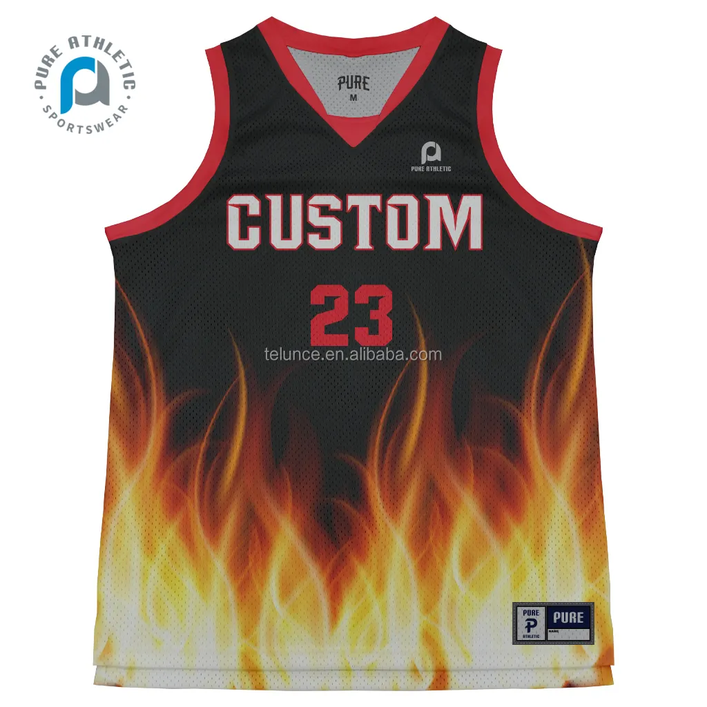 PURE personnalisé meilleure vente pas cher noir et or maillot de basket-ball sublimé séchage rapide vêtements de basket-ball chemises uniformes pour hommes