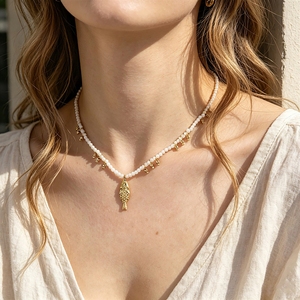 Collier pendentif en métal style nautique européen et américain pour femme, design de niche avec pierre naturelle - Product Image 3