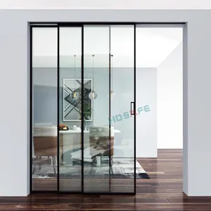알루미늄 좁은 구조 프랑스 작풍 미닫이 문 까만 금속 구조 미닫이 문 부드럽게 한 박판으로 만들어진 연약한 가까운 유리제 미닫이 문