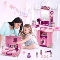 Ensemble de jeu de simulation de coiffeuse pour enfants avec valise, éclairage et miroir