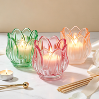 Mini porte-bougie en verre en forme de tulipe colorée, romantique et élégant, 115 ml (4 oz), pour la fabrication de bougies, idéal pour la décoration de mariage et de Noël