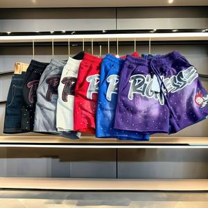 New Fashion Custom Distressed Embroidery Puff Print Logo Acid Wahed Vintage Sun Fade Cotton Terry Men Shorts With Rhinestone - Product Image 3